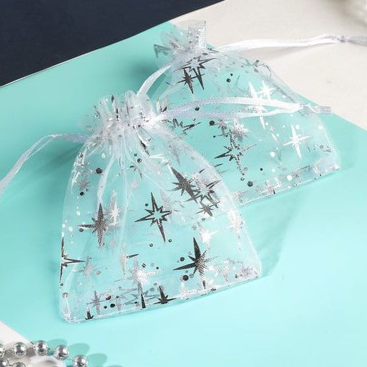 Organza bag Star shine white with silver 10*12